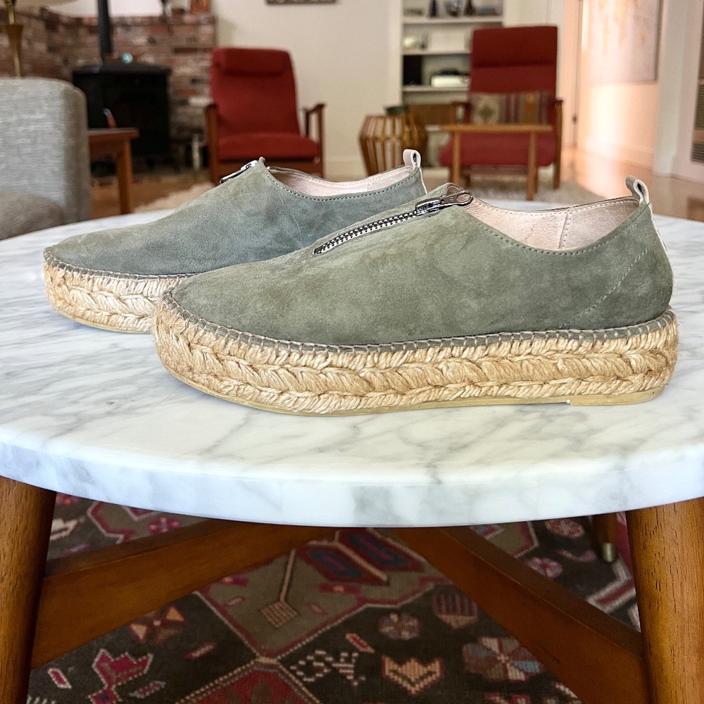 Eric Michael Olive Suede Zip Platform Espadrilles… - image 6